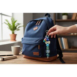 Colorful Beaded Keychain With Tassels Heart Clasp & Star Charm For Bags Backpack